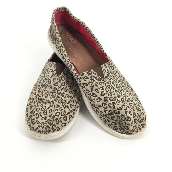 Toms Alpargata Leopard Cheetah Print Canvas Slip On Shoes 4.5 Youth Brown Girls - Picture 1 of 7